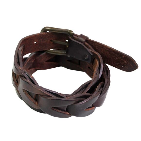 CLASSIC BRAIDED BROWN REAL LEATHER 1 1/4"WIDE DRESS CASUAL WOMEN'S BELT Sz S(79T - Picture 4 of 11